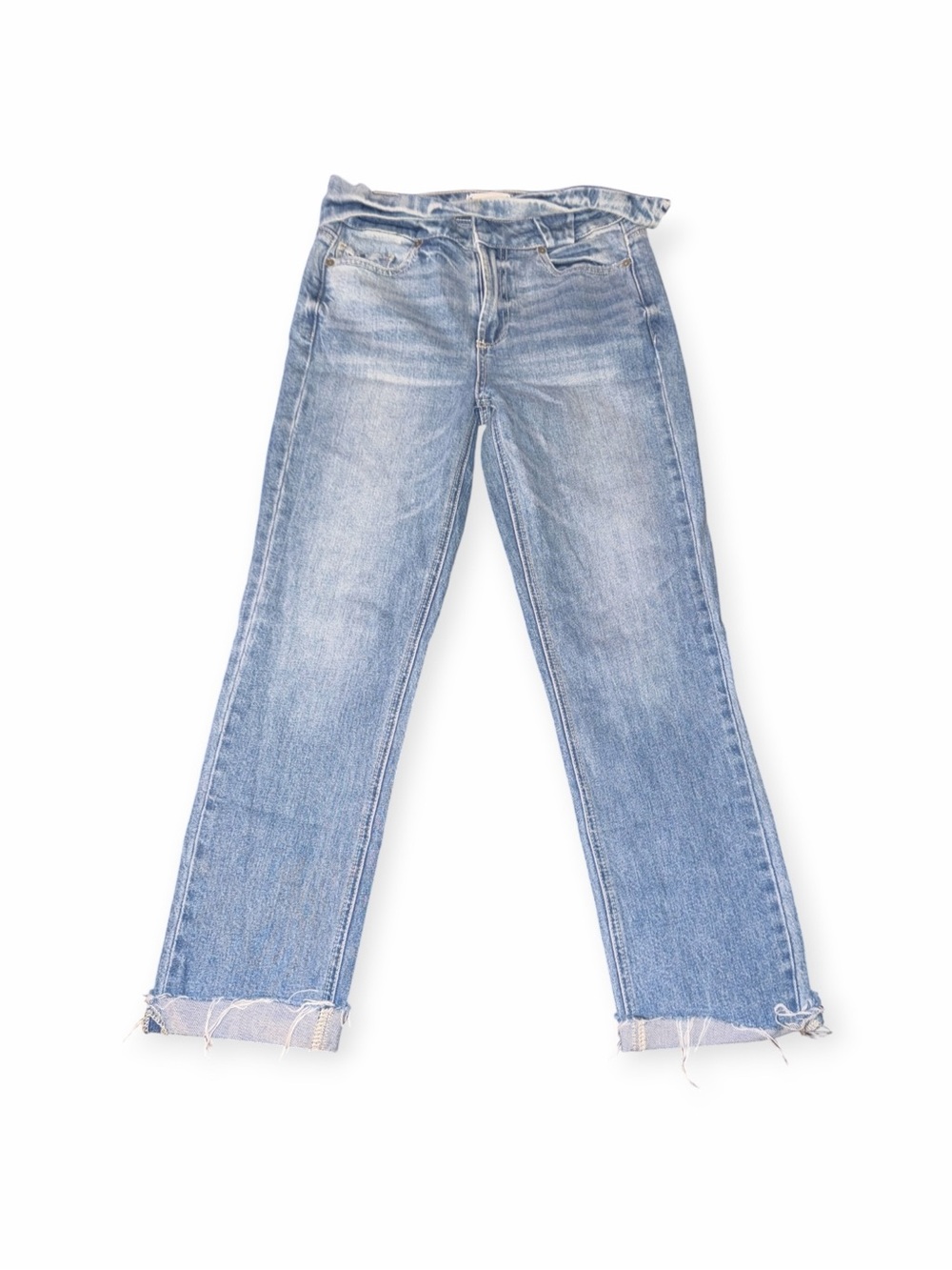 PAIGE Women's High Rise Raw Hem Crop Jeans with Denim Belt Size 25